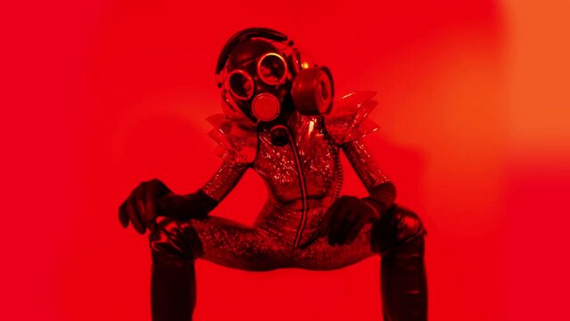 Gasmask covered disco dancer woman 