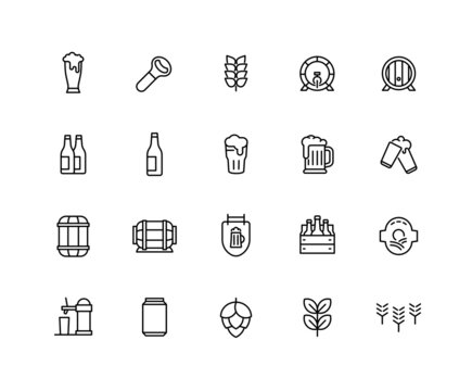 Collection of Alcohol linear icons and color icons. Set of distillery, brewery symbols drawn with thin contour lines. Vector illustration.