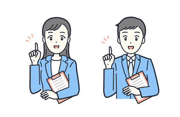 指をさしてポイントを伝える会社員のイラスト素材