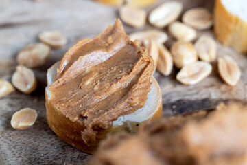 nut food on a cutting wooden board in the kitchen