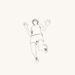 Jumping beautiful woman. Sport girl illustration. Young woman wearing workout clothes. Sport fashion girl outline in urban casual style.