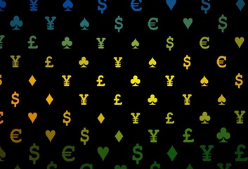 Dark silver, gray vector cover with symbols of gamble.