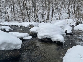 Winter river with snow