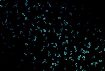 Dark blue, green vector template with man, woman symbols.