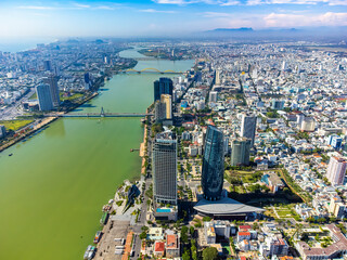 Aerial view of Da Nang city which is a very famous place for tourists.