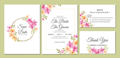 Hand painted of flower watercolor as wedding invitation.