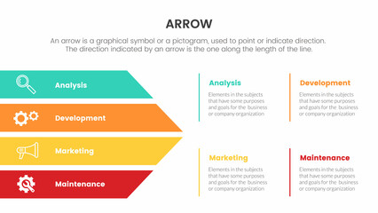 arrow infographic with vertical arrows concept for slide presentation with 4 point list and arrow shape direction