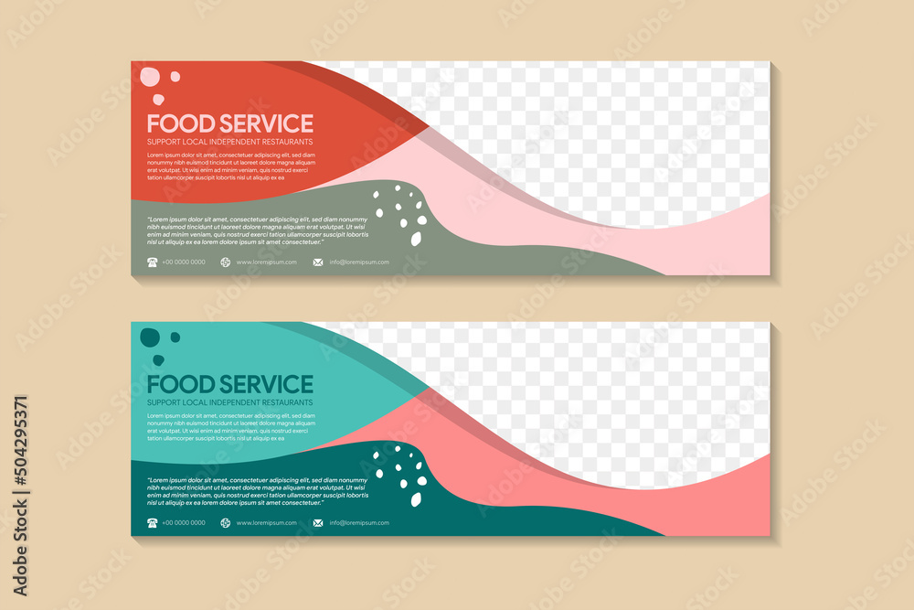 Wall mural abstract banner template design for food services. horizontal layout with space for photo collage an