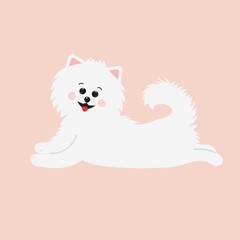 White fluffy spitz dog. Cute cartoon character. Vector illustration.