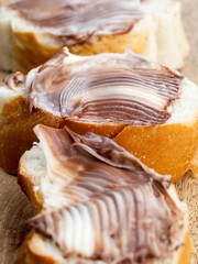 chocolate paste on a white wheat baguette