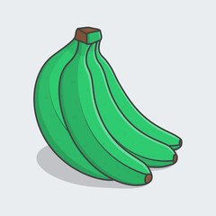 Bunch Of Green Bananas Cartoon Vector Illustration. Banana Fruit Flat Icon Outline