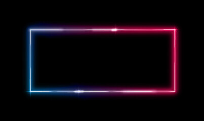 pink and blue gradient color of Neon lights horizontal  Geometric frame on black background. Illustrator abstract background with space for your text.