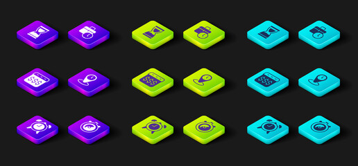 Set Alarm clock, Stopwatch, Payday, calendar with dollar, Time zone clocks, Work time and Old hourglass icon. Vector
