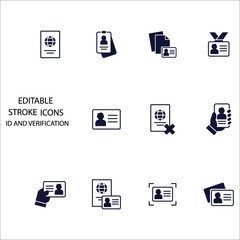 ID and Verification icons set . ID and Verification pack symbol vector elements for infographic web