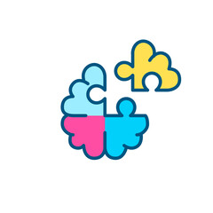 Psychotherapy as completing a puzzle in a brain. Pixel perfect, editable stroke color line icon