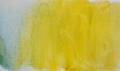 Fototapeta premium Color gradient from blue with yellow and green on white surface , Illustration abstract and bright background from watercolor hand draw on paper