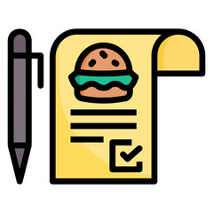 Order food checklist receipt filled line color icon. Can be used for digital product, presentation, print design and more.