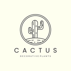 Obraz premium cactus with badge and linear style logo icon template design.botanical,tree,plants, nature, vector illustration