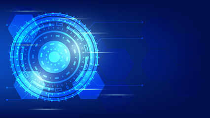 abstract futuristic innovation technology background concept. virtual glowing blue light Hi-tech circle digital HUD screen with copy space
