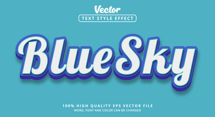 Editable text effect, Blue Sky text with blue and white color style and glossy style