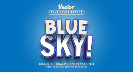 Editable text effect, Blue Sky text on blue and white color style