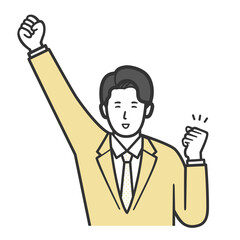 手を上げて喜ぶビジネスパーソン