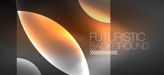 Abstract background with neon glowing light effects. Round shapes, triangles and circles. Wallpaper for concept of AI technology, blockchain, communication, 5G, science, business and technology