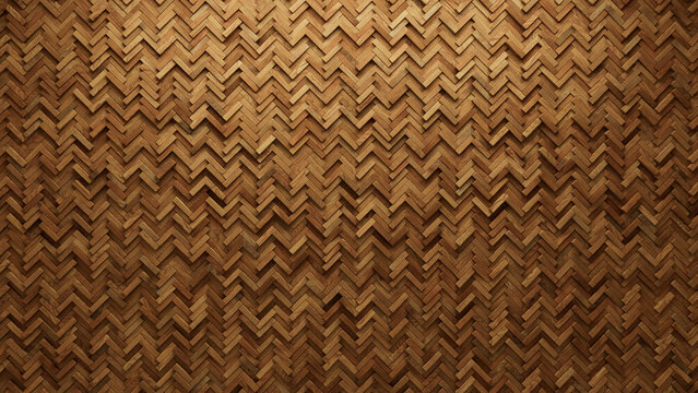 Natural, Timber Wall background with tiles. Herringbone, tile Wallpaper with 3D, Wood blocks. 3D Render