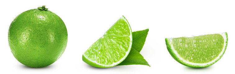 Collection organic lime isolated on white background
