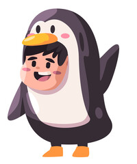 Penguin animal costume wearing suit vector character smiling happy funny children