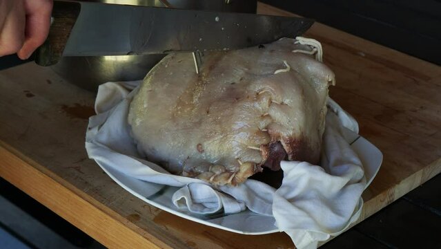 cooking cappello del prete boiled meat , traditional dish from northern, Italy