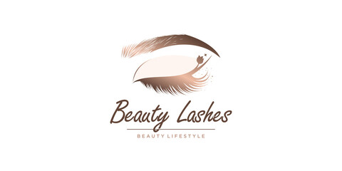Eyelashes logo design with creative beauty style Premium Vector