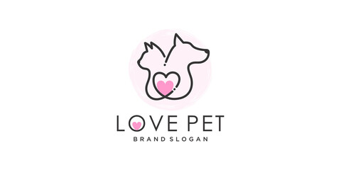 Pet love logo design with creative line style Premium Vector