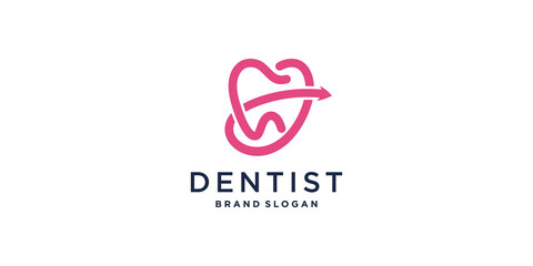 Dental logo design with arrow concept Premium Vector