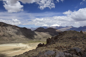 On the way to climbing the Nevado Sajama volcano, highest peak in Bolivia in Sajama national park