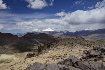 On the way to climbing the Nevado Sajama volcano, highest peak in Bolivia in Sajama national park