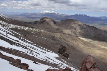 On the way to climbing the Nevado Sajama volcano, highest peak in Bolivia in Sajama national park