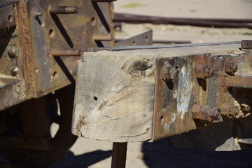 old rusty trains at the antique train cemetery close to the salt flats of Uyuni. Bolivia.