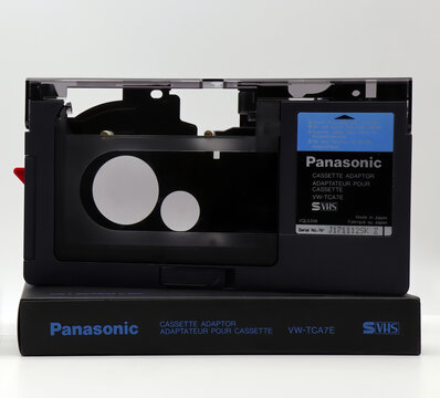Bologna - Italy - February 15, 2022: Vintage Panasonic video cassette adaptor VW-TCA7E S-VHS. Vintage Technology