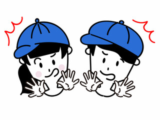 作業員上半身のシンプルな男女　危険驚く
