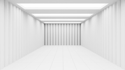 White Empty Interior Space Room Studio Background Wall With Modern Roof Design, Display Products Minimalistic, 3D Rendering