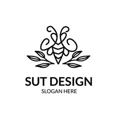Obraz premium bee or honey comb with line art style and botanical style vector logo
