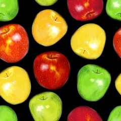 Juicy apples seamless pattern. Bright summer design in a watercolor style.