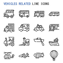 Vehicles related line icons