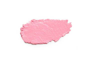 Pink ceamy makeup sample islated on white background. Decorative cosmetic smear.	