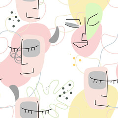 Face line pattern Abstract drawing seamless print