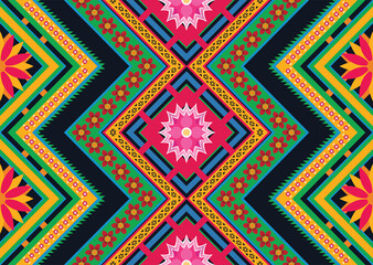 Ethnic abstract geometric flower pattern Design for background, carpet, clothing, wrapping, fabric, cover, textile