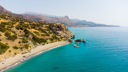 The beach with sea in Southern Crete, Greece