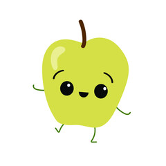 happy green apple with arms and legs on the white background