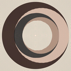 Art composition with concentric lines .Modern art design .Neutral color stripes .Transition circle lines .Bauhaus art style .Geometric shape. Wall art .